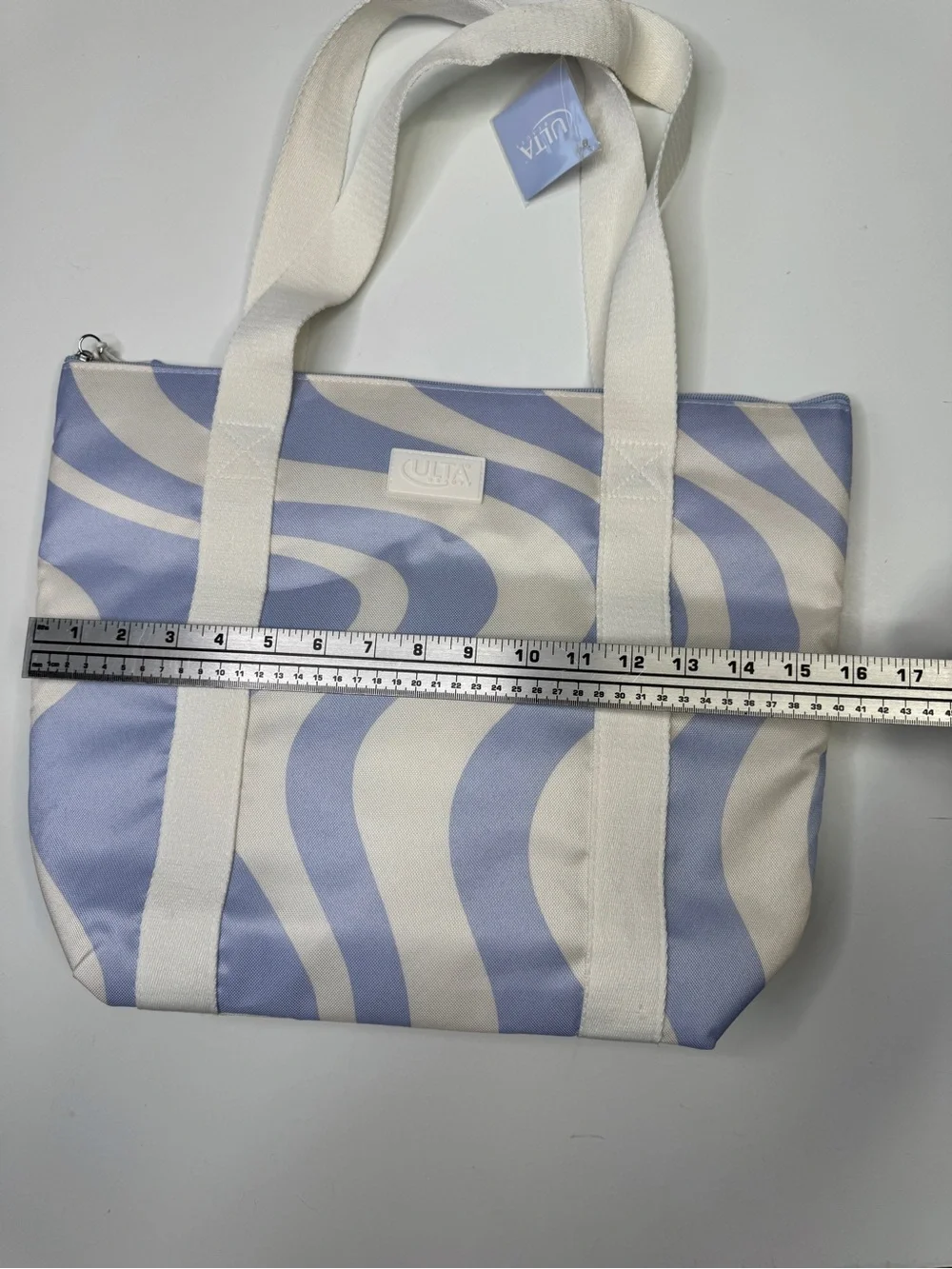 Ulta Beauty Wave-Print Canvas Tote Bag in Light Blue and White